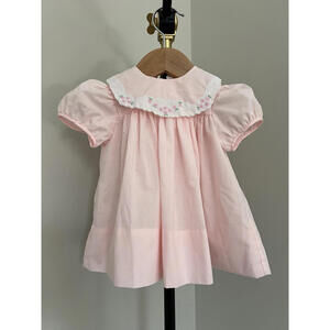 Vintage Baby Togs Pink Floral Embroidered Dress Peter Pan Collar Heirloom Style